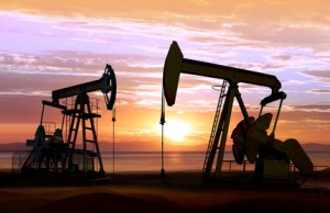 oil pumps on sunset